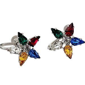 Kramer Star Earrings Screw Back RARE Australian Crystal Antique Multicolor